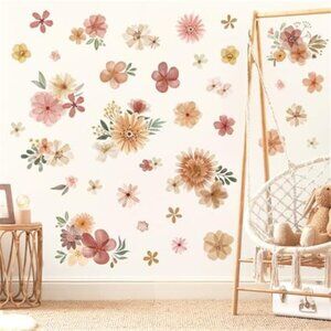 Boho Daisy Flower Wall Decals Watercolor Floral Stickers Nursery Girls Room